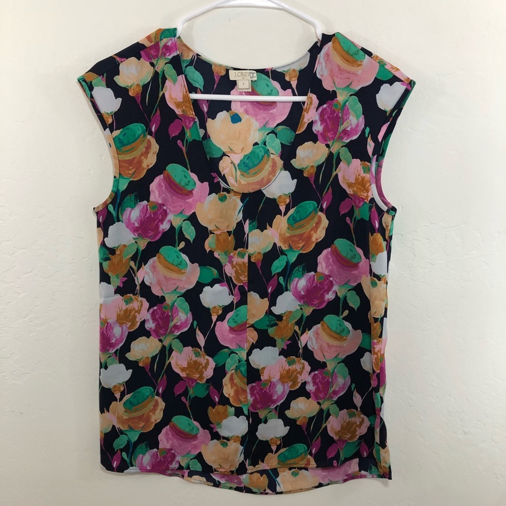 J. Crew navy blue and floral print blouse